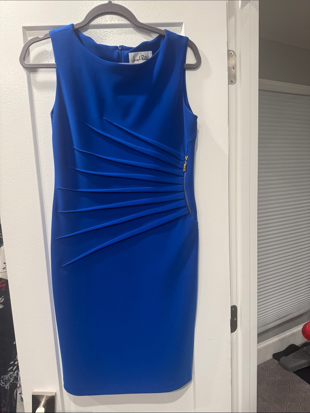 Joseph Ribkoff Cobalt Blue Sleeveless Pleated Sheath Midi Dress